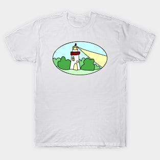 Summery Lighthouse Drawing in an Oval, Made by EndlessEmporium T-Shirt